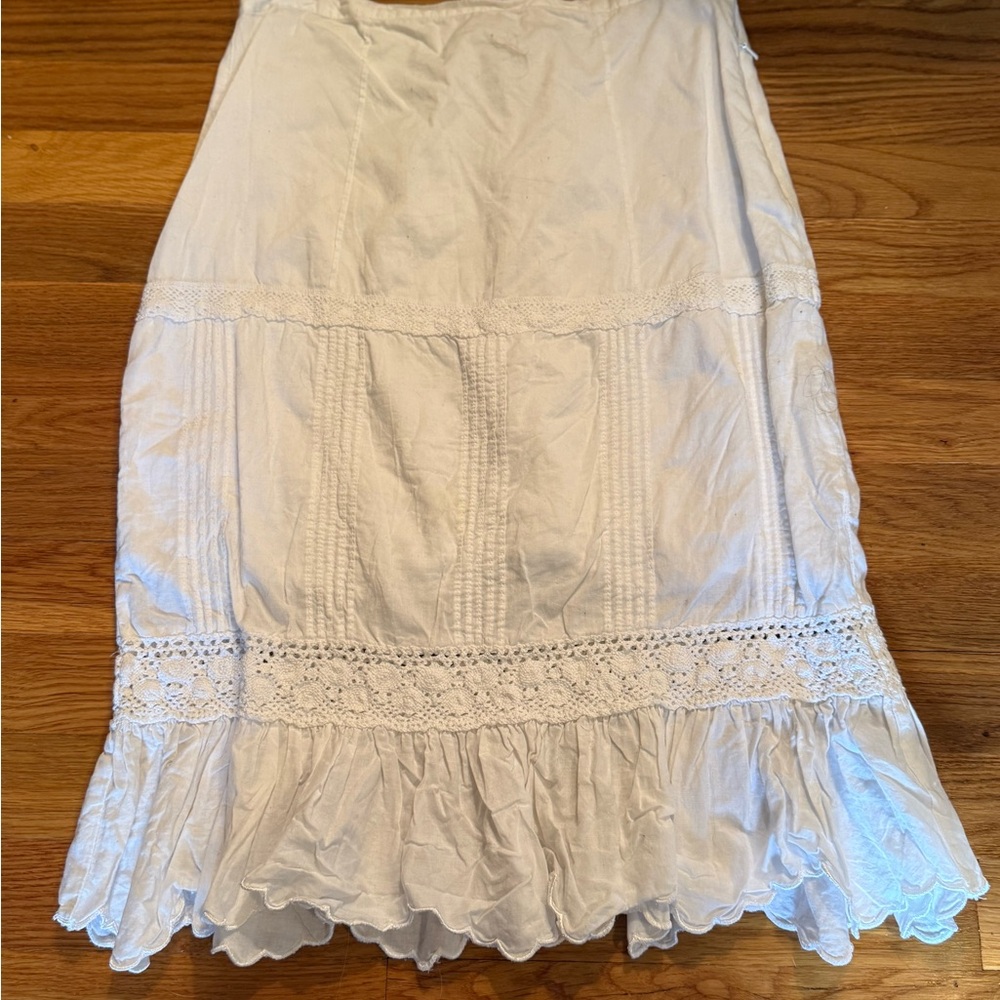 Y2K Old Navy White Cotton Lace-Trim Midi Skirt - Picture 3 of 12